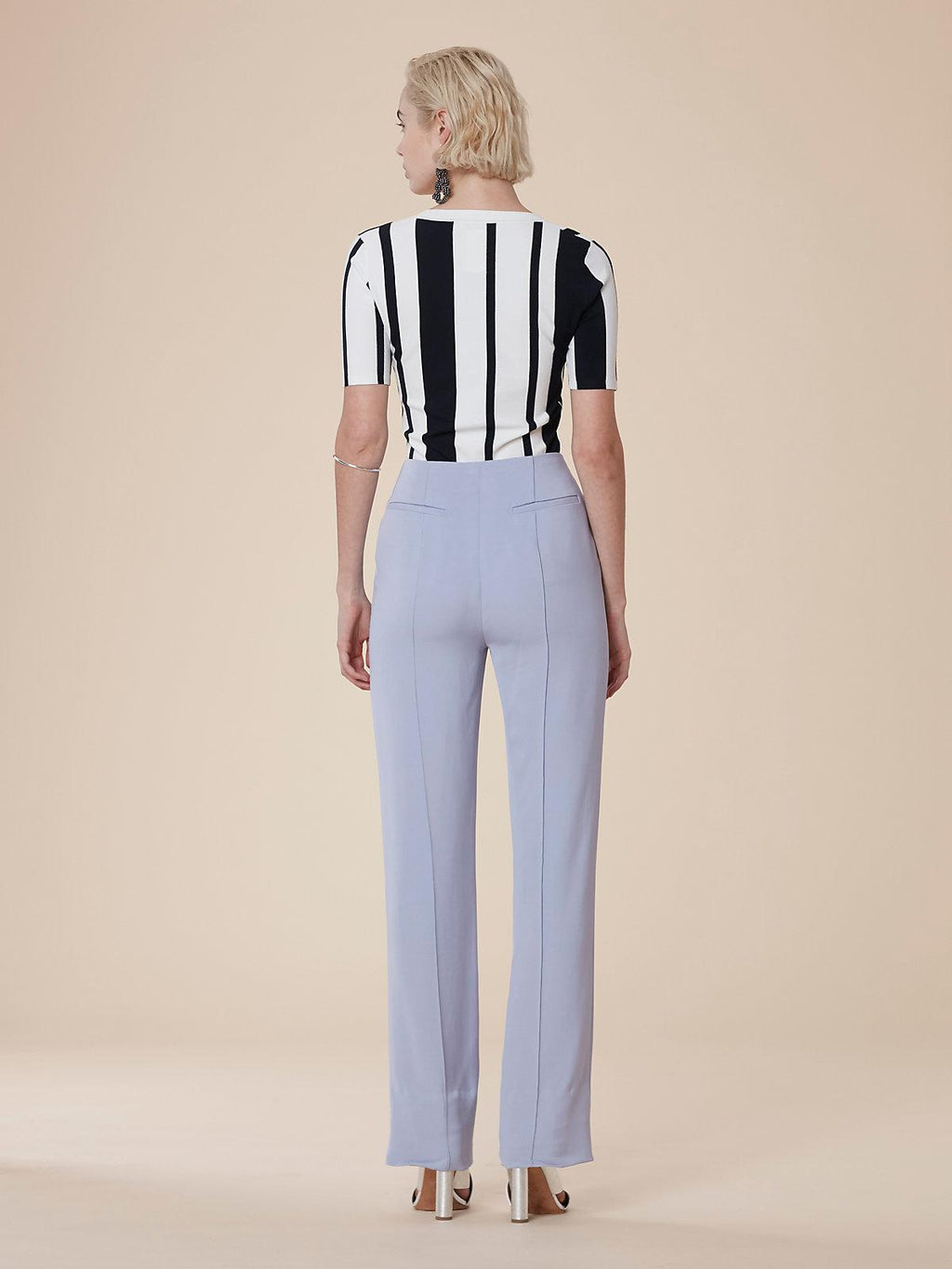 Diane Von Furstenberg DVF Pleat Front Smoke Blue Crepe Trousers - House Of Huntington