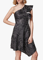 Karen Millen Metallic Jacquard Black One-Shoulder Dress - House Of Huntington