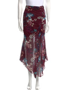 Nicholas Burgundy Floral Ruched Silk Asymmetric Skirt - House Of Huntington