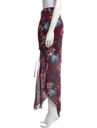 Nicholas Burgundy Floral Ruched Silk Asymmetric Skirt - House Of Huntington
