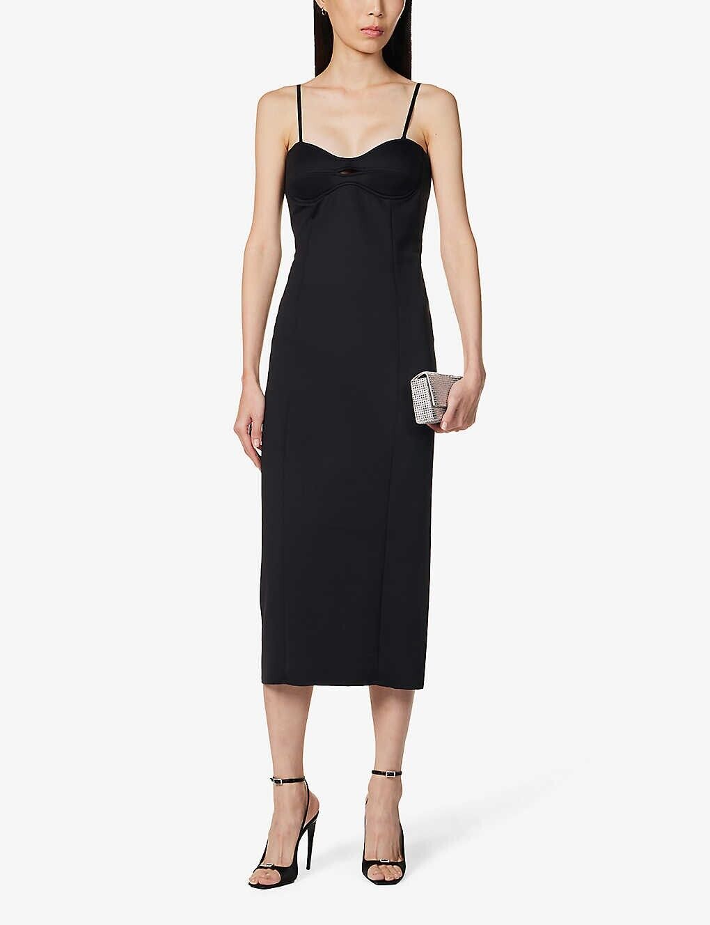 MOTHER OF ALL Sweetheart Neck Black Cut Out Bodycon Stretch Midi Dress - House Of Huntington