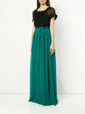 LANVIN Green Pleat Silk Crepe Long Maxi Tie-Waist Skirt