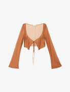 MIRROR PALAIS Caramel Brown Sheer Silk Tie Corset Cover Top - House Of Huntington