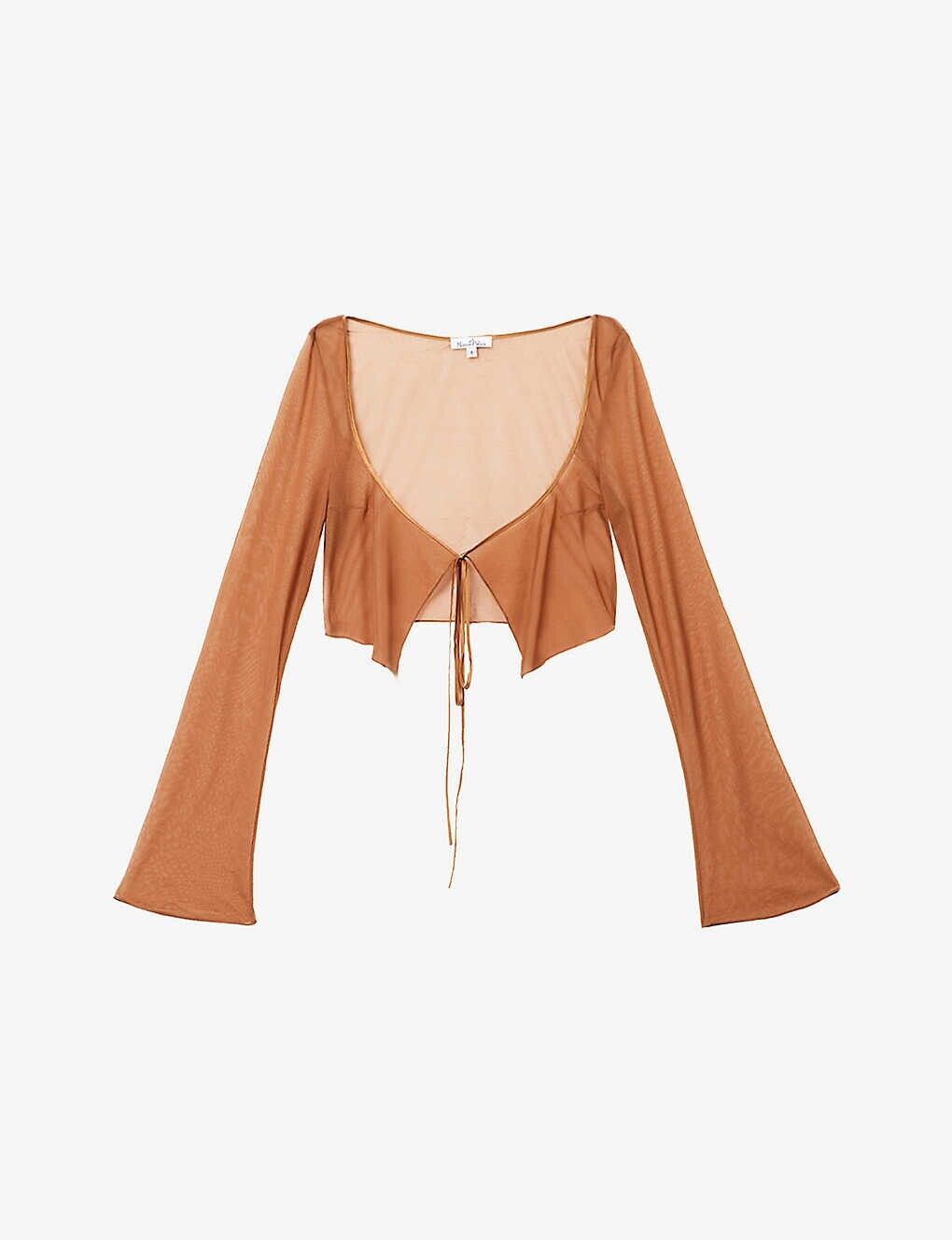 MIRROR PALAIS Caramel Brown Sheer Silk Tie Corset Cover Top - House Of Huntington