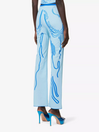 DI PETSA Venus Graphic Print Stretch Blue Shell Trousers - House Of Huntington