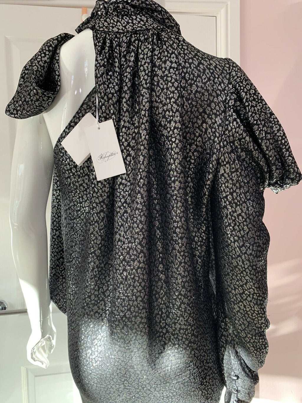 REDEMPTION Metallic Jacquard High Neck One Shoulder Dress - House Of Huntington