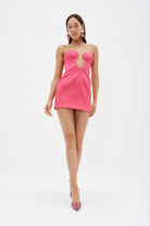 MAGDA BUTRYM Hot Bright Pink Bustier Cut Out Mini Dress - House Of Huntington