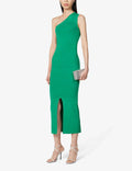 MOTHER OF ALL Federica One Shoulder Stretch Woven Midi Slit Hem Dress - House Of Huntington
