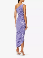 NORMA KAMALI Diana Ruched Stretch Woven Shiny Maxi Gown Dress - House Of Huntington