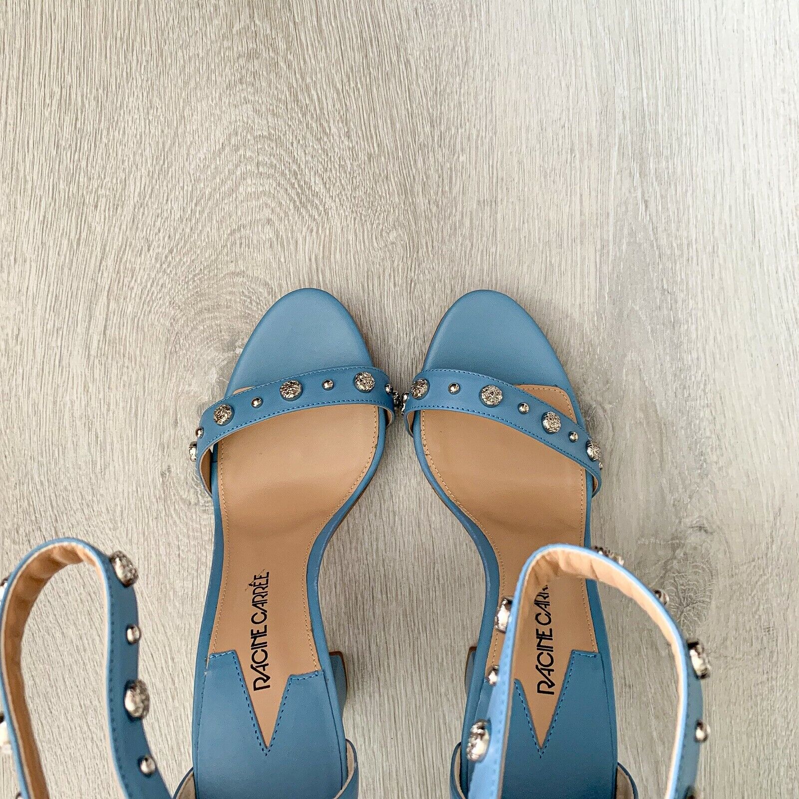 RACINE CARRÉE Studded Azure Blue Sandal Block High Heels - House Of Huntington