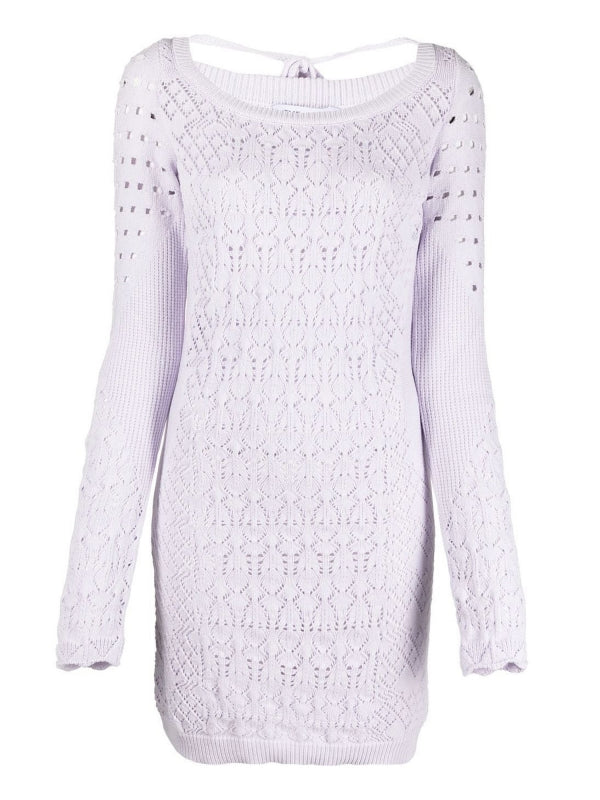 THE ATTICO Taylor Open-Knit Long-Sleeve Mini Dress - House Of Huntington
