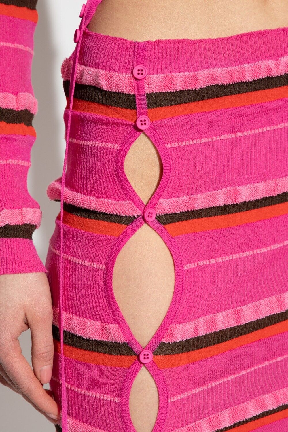 JACQUEMUS La Jupe Maile Pink Cut Out Sides Striped Ribbed Skirt - House Of Huntington