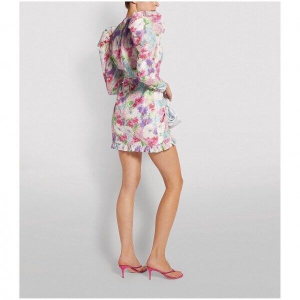 ALESSANDRA RICH Floral Print Taffeta Bow Front Ruffle Detail Mini Dress - House Of Huntington