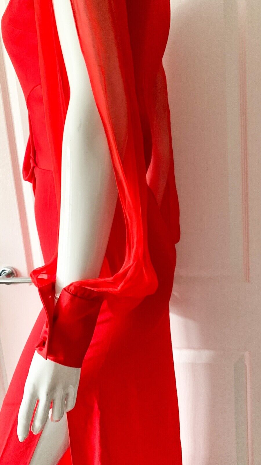LANVIN Red Sheer Sleeve Drape Detail Long Gown