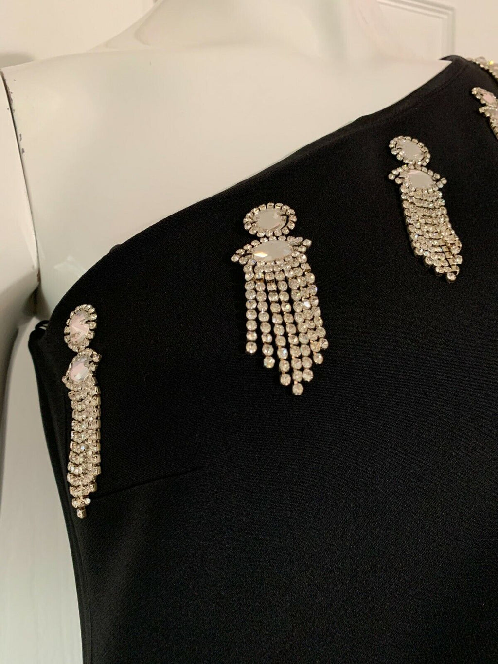 DAVID KOMA Black Dangly Crystal Embellished One Shoulder Dress - House Of Huntington