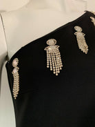 DAVID KOMA Black Dangly Crystal Embellished One Shoulder Dress - House Of Huntington