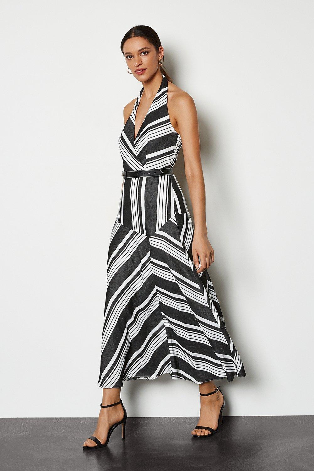 Karen Millen Black & White Striped Halter Neck Sundress - House Of Huntington