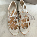 RACINE CARRÉE Silver Cut Out Lace Strappy Sandals Flats - House Of Huntington