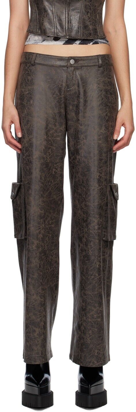MIAOU Elias Faux Leather Brown Cargo Trousers - House Of Huntington