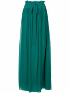 LANVIN Green Pleat Silk Crepe Long Maxi Tie-Waist Skirt