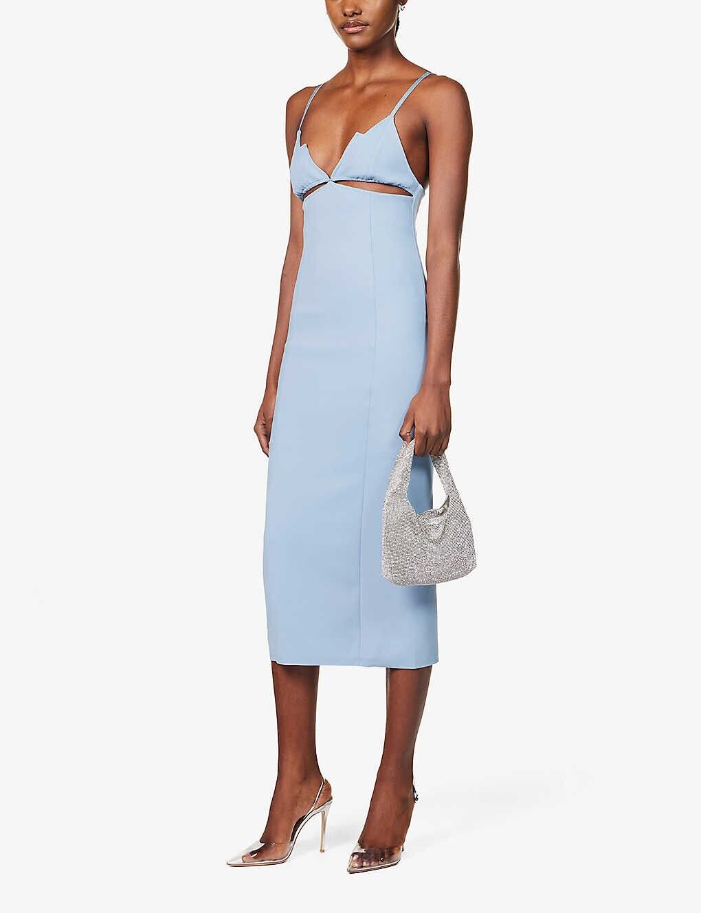 MOTHER OF ALL Jill Cut Out Stretch Woven Midi Light Blue Dress - House Of Huntington