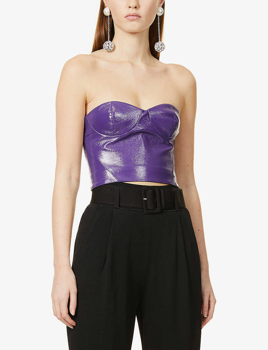 ROTATE Birger Christensen Vegan Leather Purple Nina Corset Top - House Of Huntington