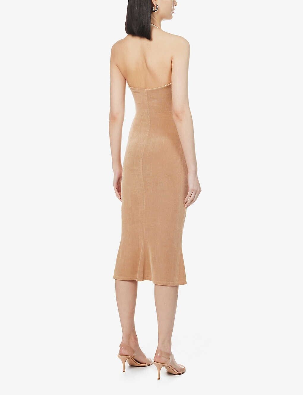MIRROR PALAIS Tan Woven Supermodel Midi Dress, UK 14 / XL / Beige MIRROR PALAIS Tan Woven Supermodel Midi Dress, UK 14 / XL / Beige