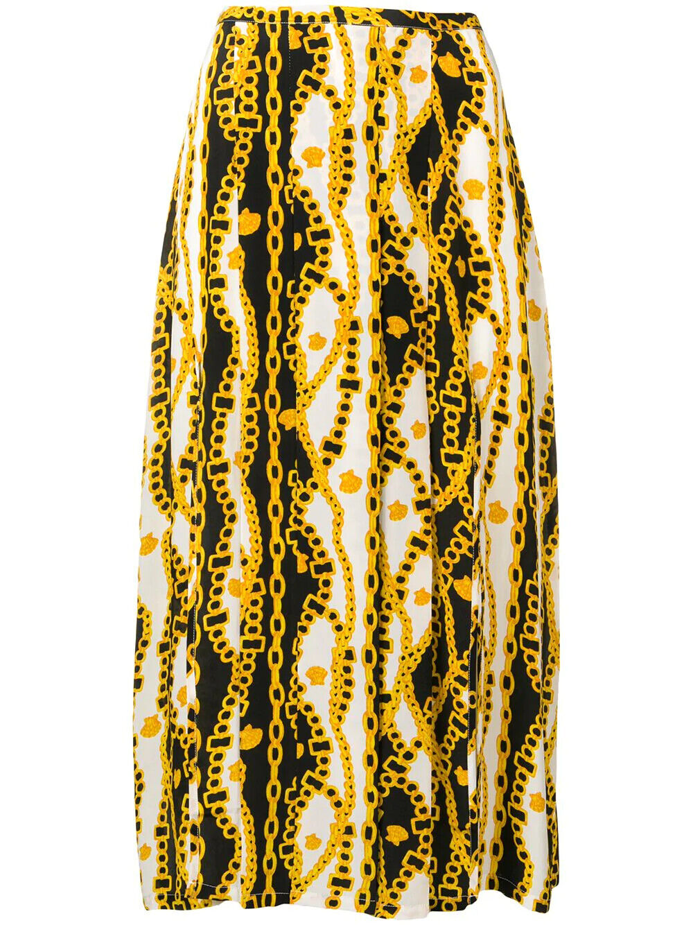 Rixo London Georgia Gold Shell Chain Print Slit Leg Silk Midi Skirt - House Of Huntington
