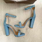 RACINE CARRÉE Studded Azure Blue Sandal Block High Heels - House Of Huntington