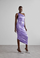 NORMA KAMALI Diana Ruched Stretch Woven Shiny Maxi Gown Dress - House Of Huntington