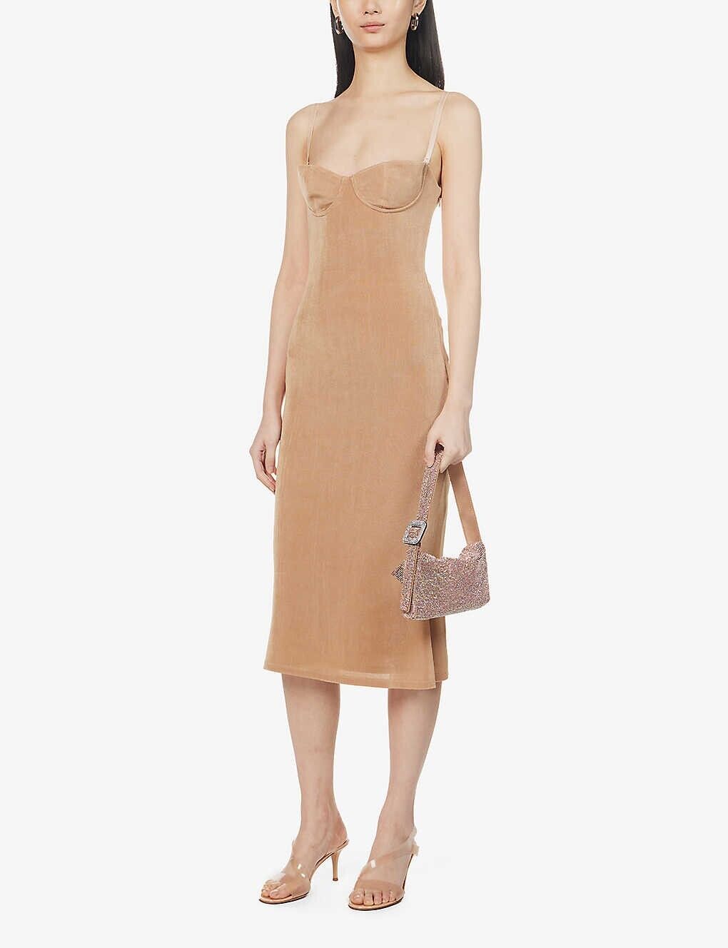MIRROR PALAIS Tan Woven Supermodel Midi Dress, UK 14 / XL / Beige MIRROR PALAIS Tan Woven Supermodel Midi Dress, UK 14 / XL / Beige