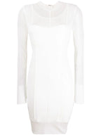 HERVE LEGER White Mesh Detail Ruched Bandage Bodycon Dress - House Of Huntington