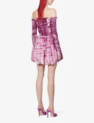 CLIO PEPPIATT Pink Tie Dye Puff Petal Ruched Off Shoulder Silk Melva Dress - House Of Huntington