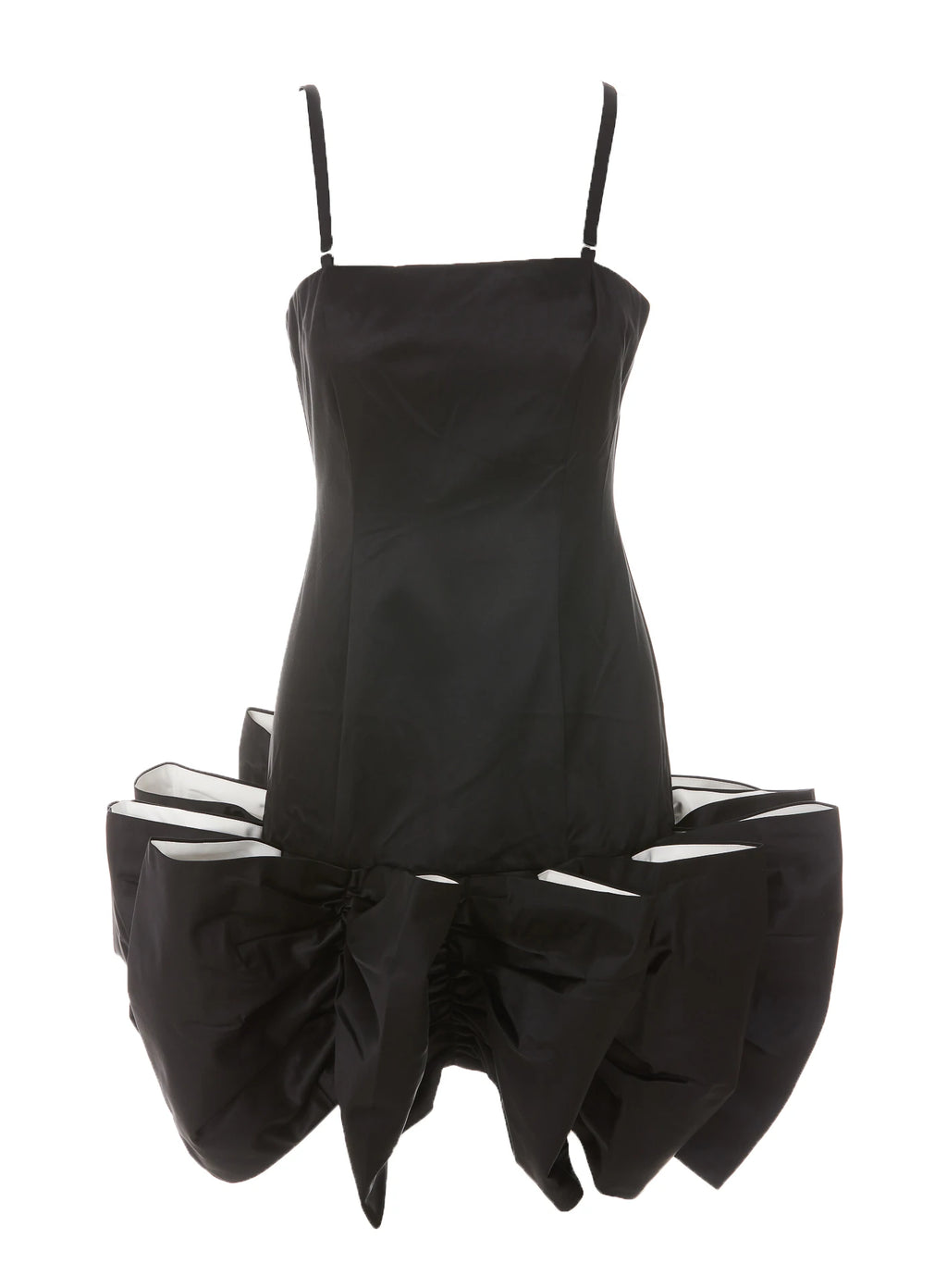 ROTATE Leiza Black Ruffled Satin Oversized Bow Details Mini Dress - House Of Huntington
