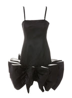 ROTATE Leiza Black Ruffled Satin Oversized Bow Details Mini Dress - House Of Huntington
