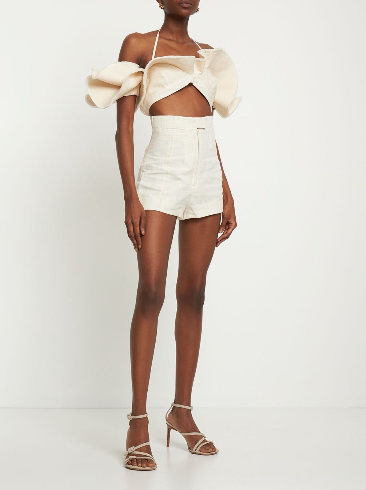 JACQUEMUS La Brassiere Artichaut Canvas Ruffle Crop Bra Top - House Of Huntington