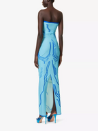 DI PETSA Venus Graphic Print Stretch Blue Tube Greek Goddess Midi Dress - House Of Huntington