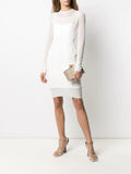 HERVE LEGER White Mesh Detail Ruched Bandage Bodycon Dress - House Of Huntington