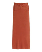 Cult Gaia Kana Ribbed Knit Twist Detail Slit Skirt in Amber - House Of Huntington