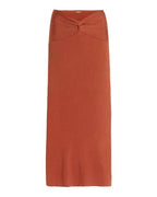 Cult Gaia Kana Ribbed Knit Twist Detail Slit Skirt in Amber - House Of Huntington