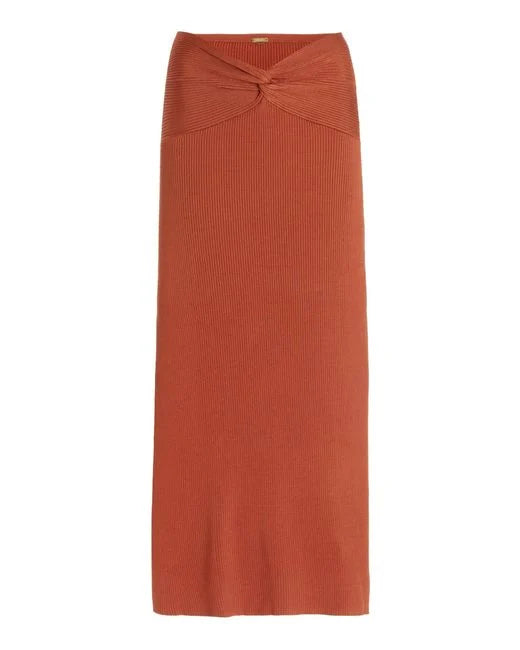 Kana Ribbed Knit Twist Detail Slit Skirt Amber