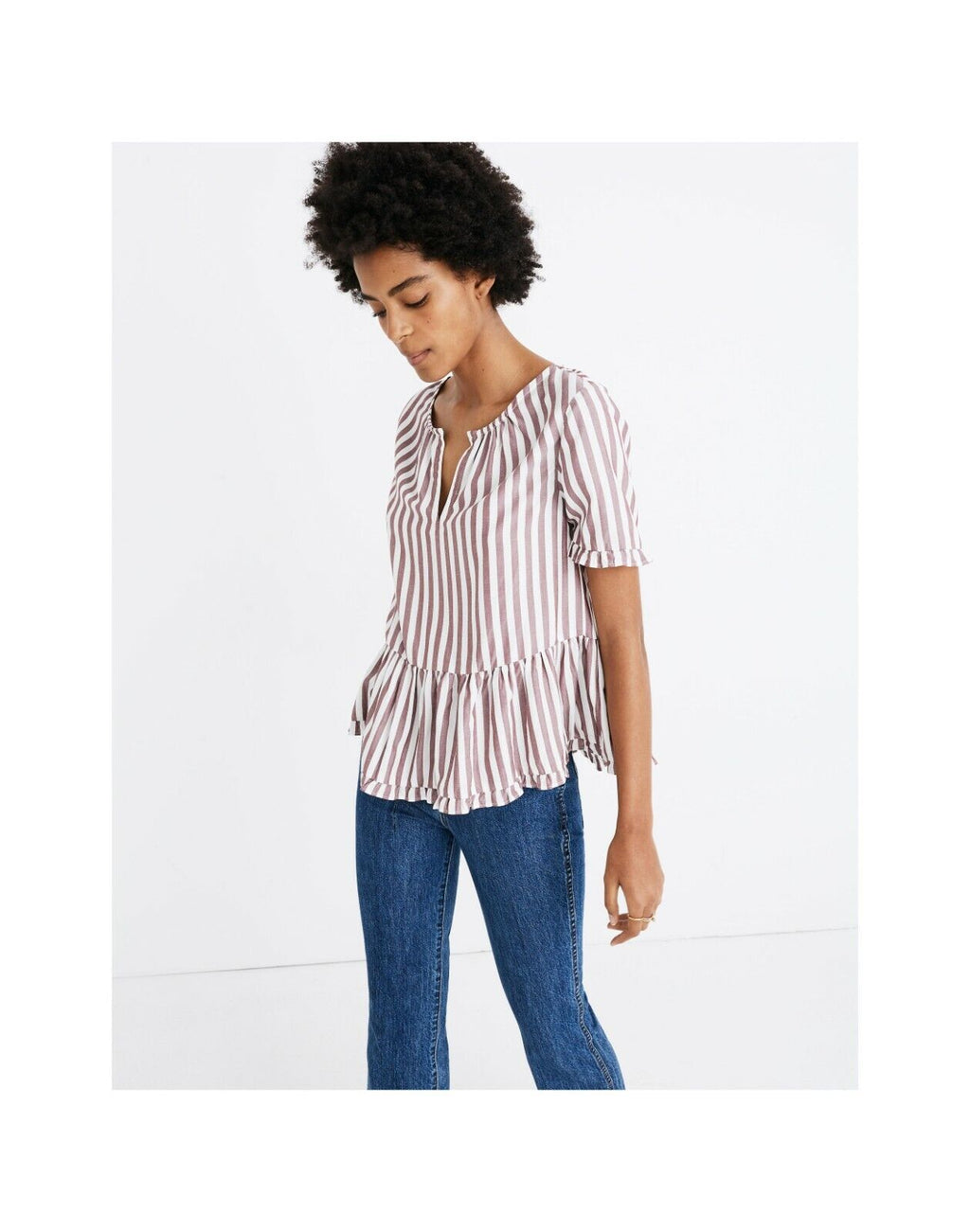 MADEWELL Stanza Ruffle Hem Top in Stripe Top