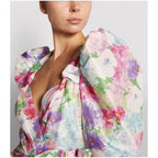 ALESSANDRA RICH Floral Print Taffeta Bow Front Ruffle Detail Mini Dress - House Of Huntington