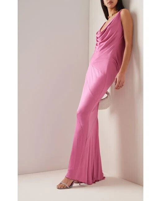 16ARLINGTON Gown Dress Pink Fuchsia Cowl Neck Low Back Etna 