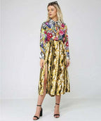 Rixo London Georgia Gold Shell Chain Print Slit Leg Silk Midi Skirt - House Of Huntington