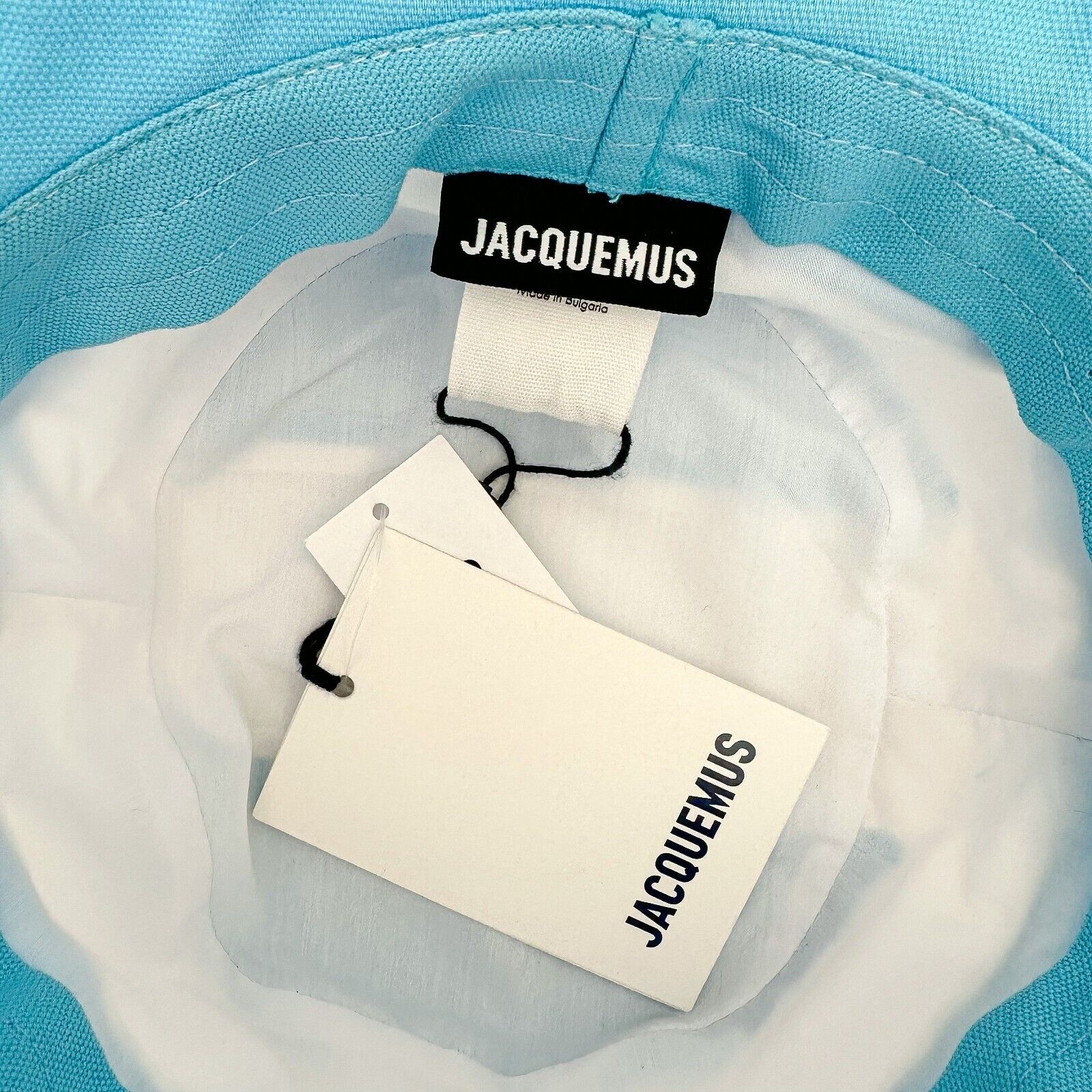 JACQUEMUS Logo Embossed Blue White Stripe Bucket Hat Le Bob Rayures