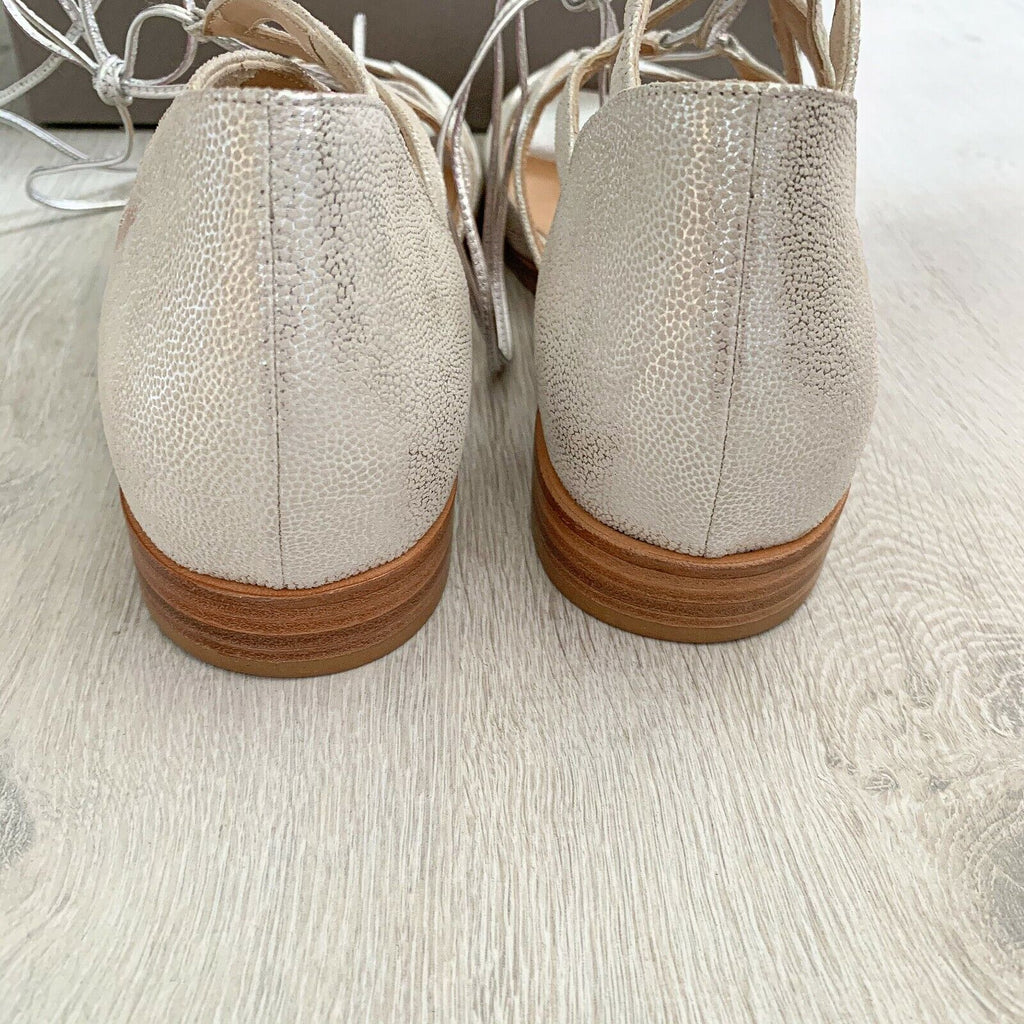 RACINE CARRÉE Silver Cut Out Lace Strappy Sandals Flats - House Of Huntington