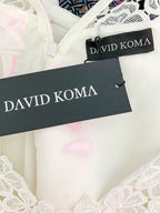 DAVID KOMA White Crepe Lace Macrame Trim Dress - House Of Huntington