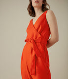 Karen Millen Orange Cinched Waist V Neck Linen Blend Jumpsuit - House Of Huntington