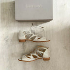 RACINE CARRÉE Silver Cut Out Lace Strappy Sandals Flats - House Of Huntington